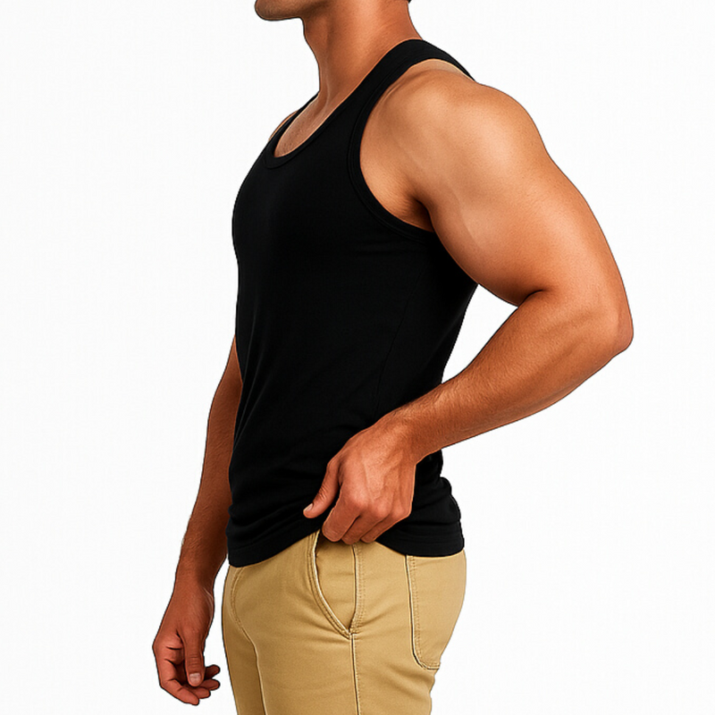 Soft Fit  Black Sleeveless Vest - Pack of 12