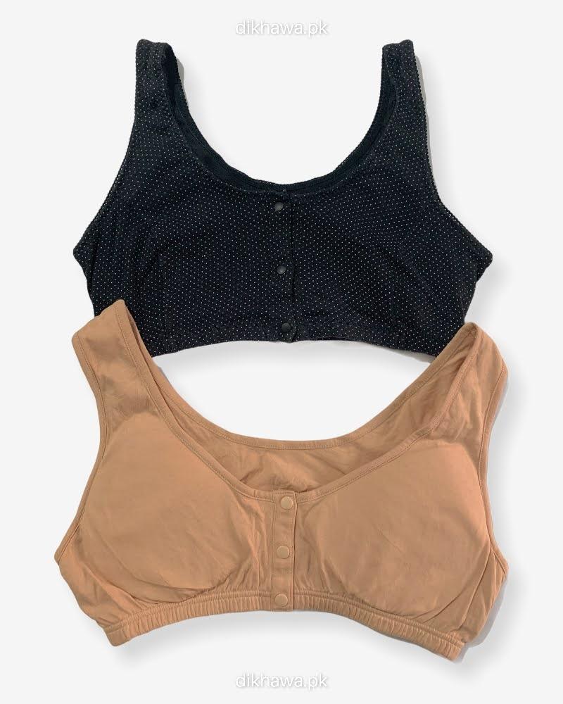 Pack of 2 - Front Open Bra with Button - Non Padded Non Wired Bra Imported Stocklot Branded Front Open Bra