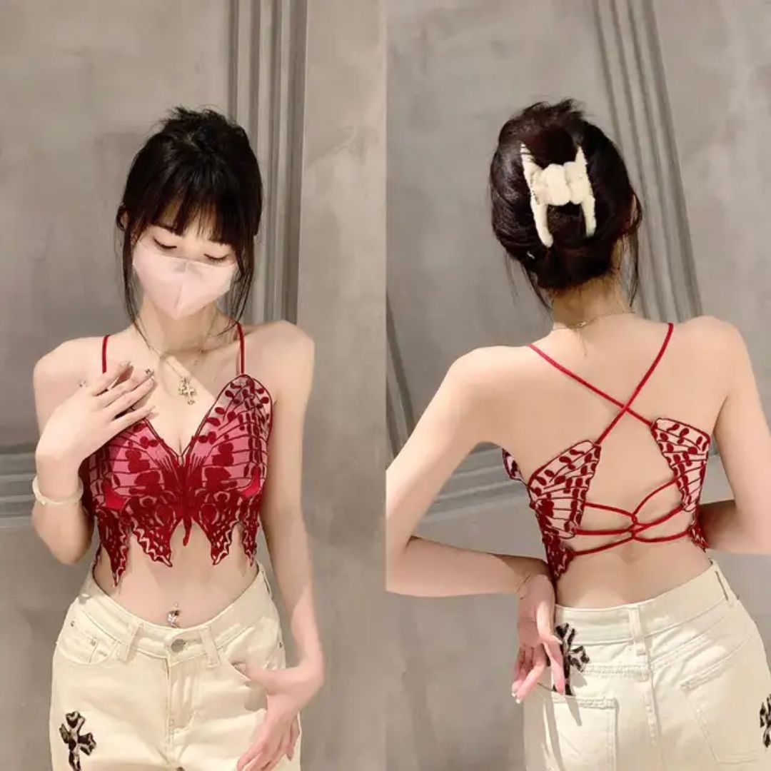 Butterfly Embroidery Crop Top.